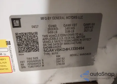 2017 Buick Enclave Leather z USA, uszkodzony, nr VIN 5GAKVBKD4HJ330594